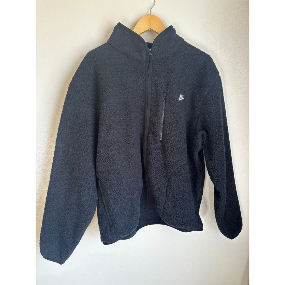 Nike Mens Sherpa Fleece Jacket Black Full‎ Zip Loose Fit FZ0888-010 New L